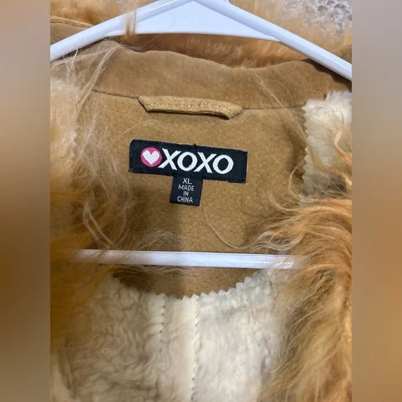 Vintage XOXO Leather Jacket Fur Collar Lined Women's Size XL Tan  Y2K 90s - Picture 5 of 13